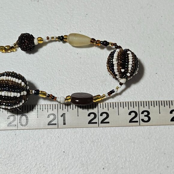 Handcrafted Boho Beaded Necklace Multicolor Striped Bead Balls Fashion Jewelry - Picture 5 of 5